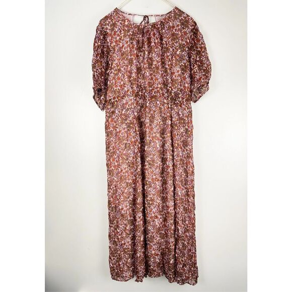 J. Crew Collection Open Back Metallic Clip-Dot Bouquet Floral Maxi Dress Size 22 - Picture 2 of 10